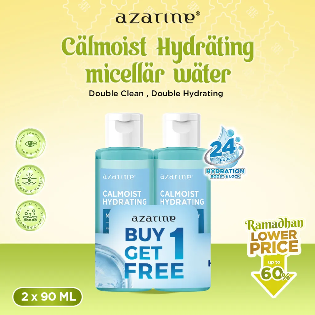 [BAYAR 1 DAPAT 2] Azarine Calmoist Hydrating Micellar Water 90 ml Pembersih Wajah Daily Make Up Untuk Semua Jenis Kulit dengan PENTAVITIN™ Make Up Remover