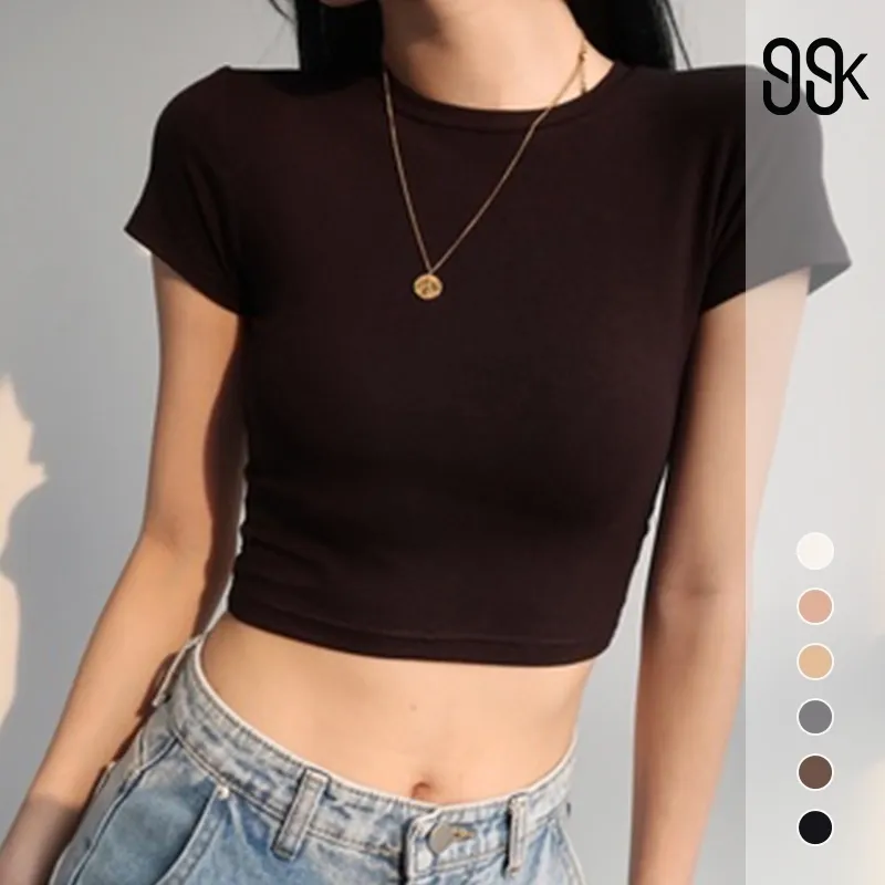 [Premium] 99kOUTLET Crew Neck Slim Fit Cropped Stretchy T-Shirt 7302 (S/M/L/XL)