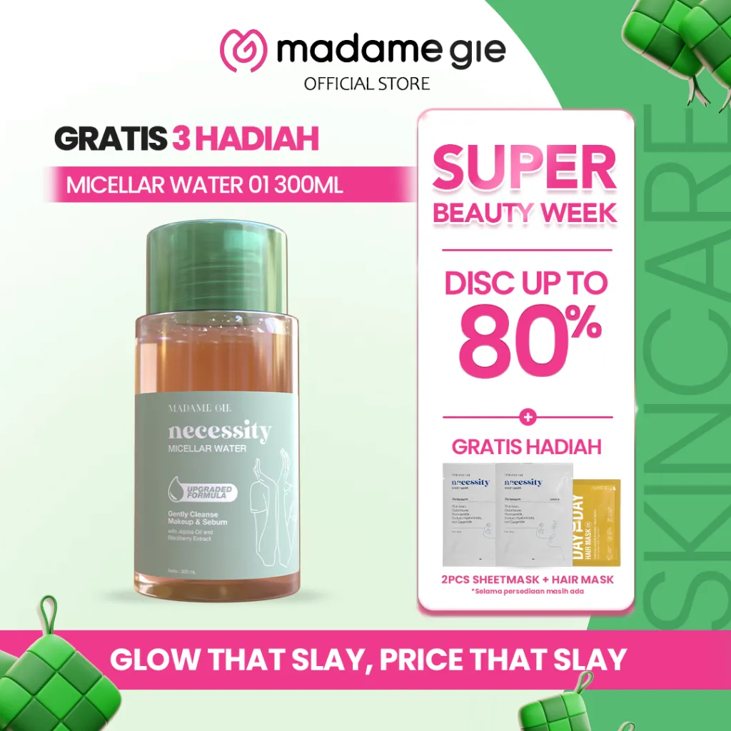 [GRATIS 3 HADIAH] Madame Gie Necessity Micellar Water 01 300ml - Make Up Remover Cleansing Water for All Skin Type