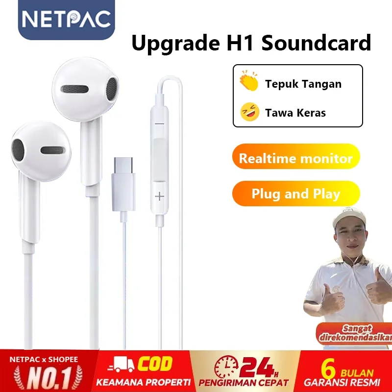 NETPAC H1 Wired Sound Card Headset 2in1 Bluetooth Live dengan Mikrofon In-Ear & Rekaman HD untuk HP PC Soundcard Karaoke Live Stream