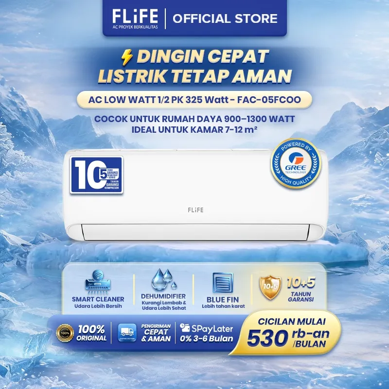 FLIFE AC LOW WATT 1/2PK - Hemat Listrik - Self Diagnosis -Auto Clean - 325 watt - 0.5PK - FAC-05FCOO