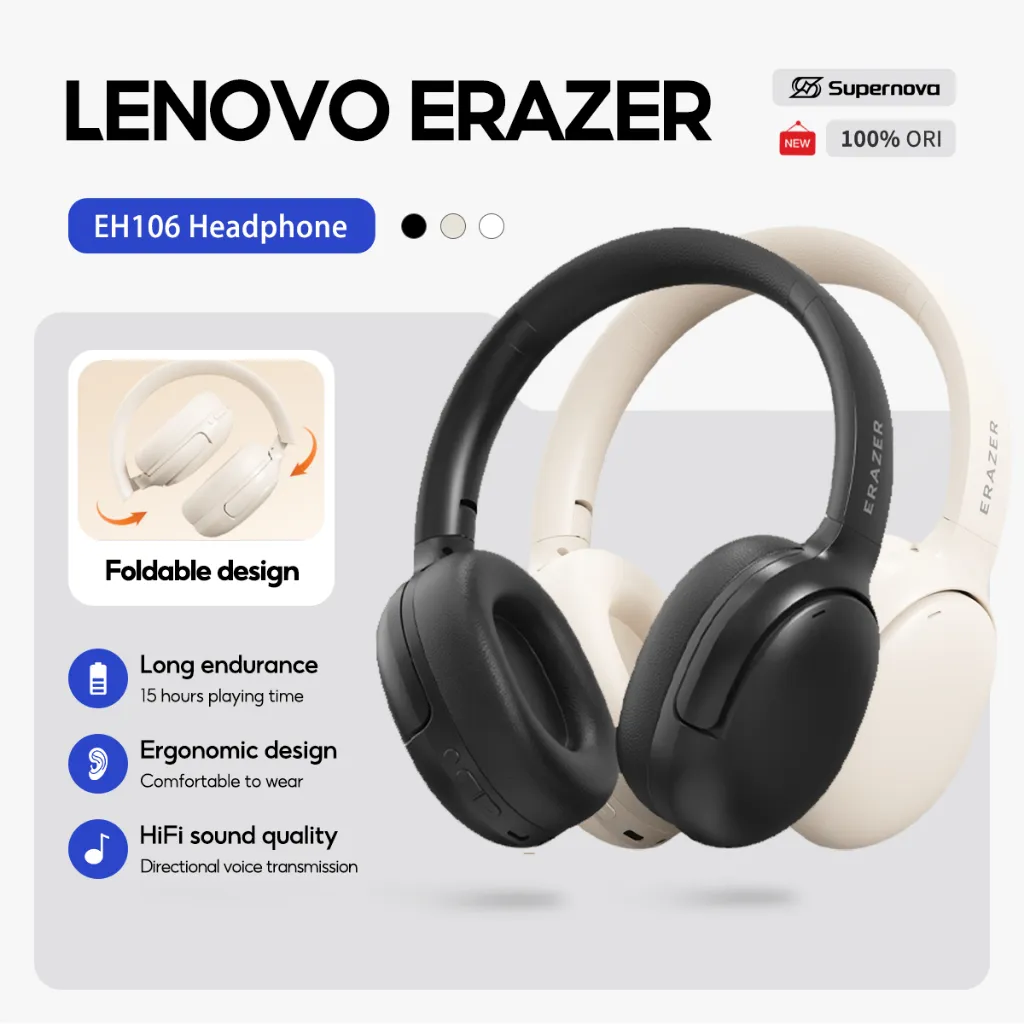 Supernova x Lenovo ERAZER EH106 Foldable Bluetooth Wireless Headset Headphone Earphone V5.4
