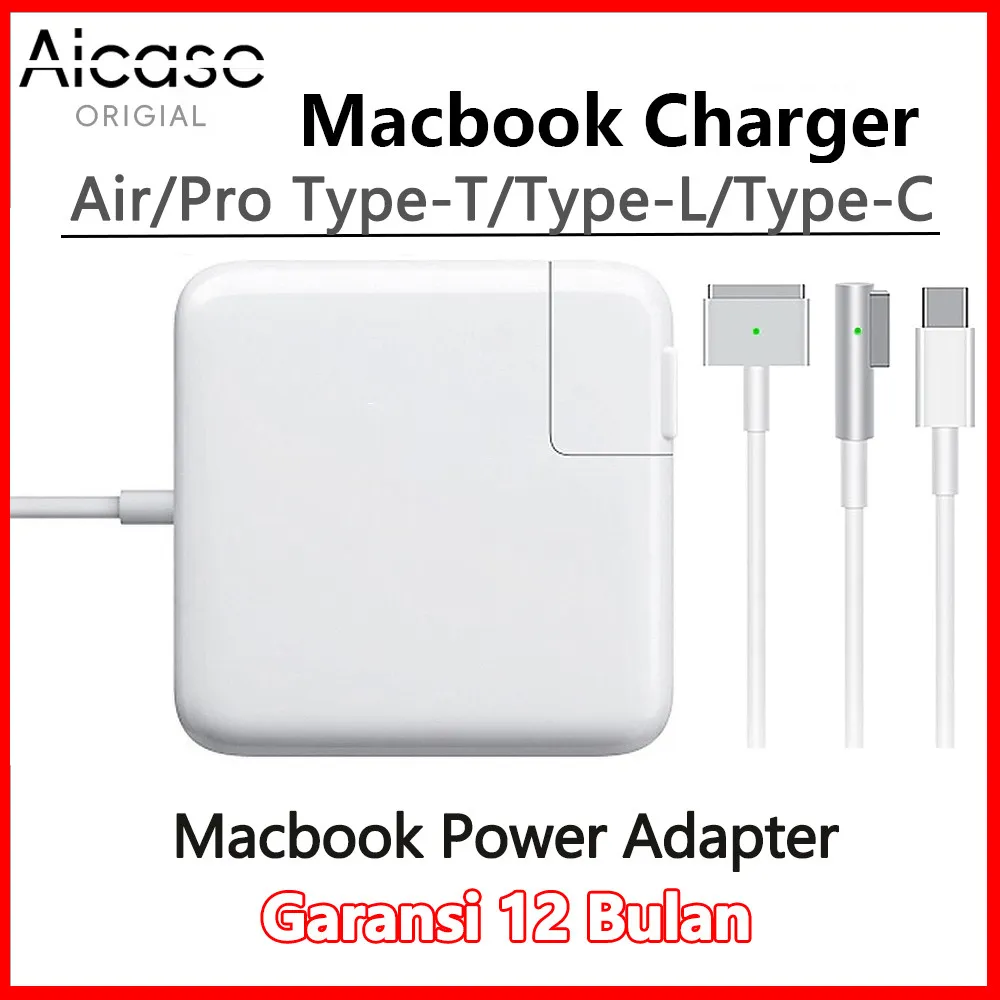 AICASC- CHARGER Macbook Pro/Air adaptor IPAD charge Type C 2017/2015/2012/2013/2014/2016/2018/2019/2010/2011 60W  MS1/MS2 KABEL L / KABEL T/KABEL C A1244 A1374 A1274 A1184 A1330 A1344 A1425 A1465 A1502 A1222 A1436 A1466 A1344 A1278 A1181 A1184 A1330 A1342