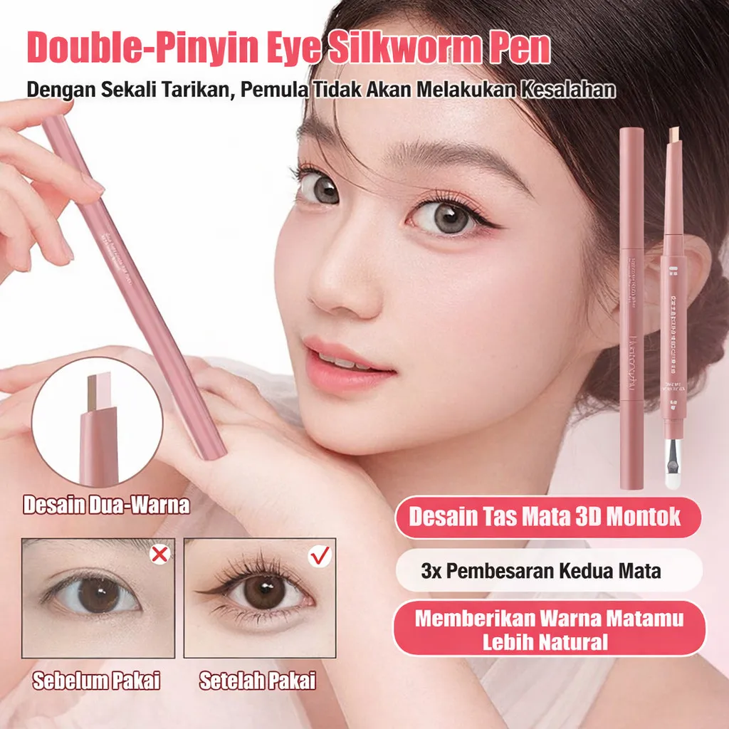 2in1 Tahan Keringat Pensil Under Eye Wanita Double Tip Highlight 3D Natural/Bayangan Tahan Keringat Pensil Kristal / Pensil Under Eye/Eyeliner/Waterproof/Tahan Lama/Natural Look/Untuk Makeup Sehari-hari