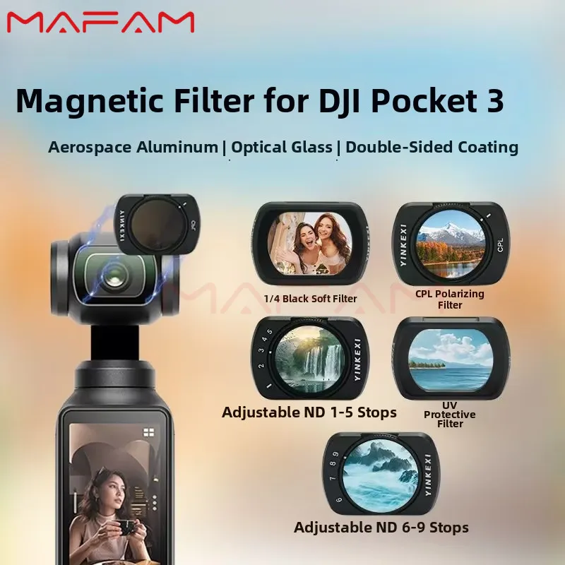 Magnetic Filter Kit for DJI Osmo Pocket 3 | CPL, ND, Black Mist & UV Filters in HD Optical Glass, Reduces Light Pollution