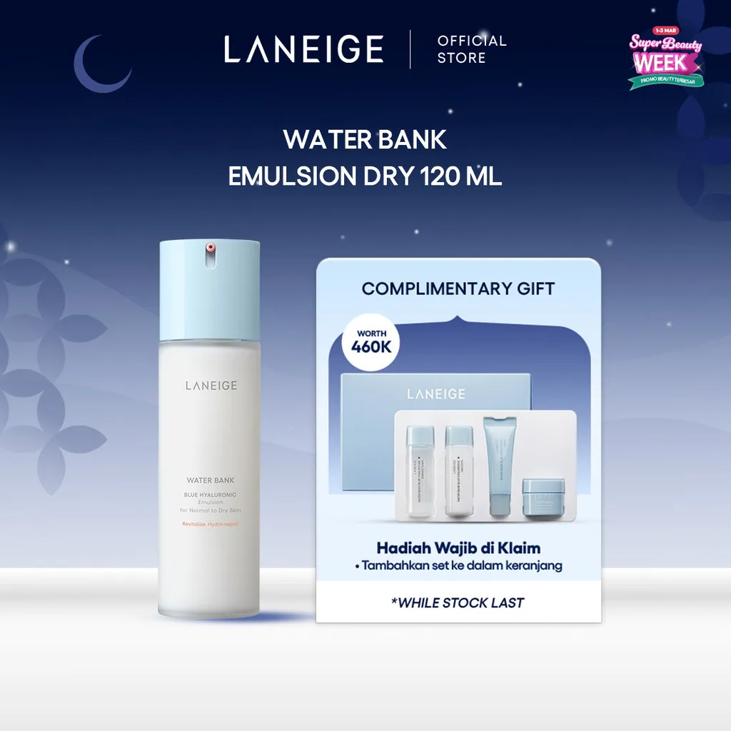 LANEIGE Water Bank Blue Hyaluronic Emulsion Normal to Dry Skin 120 mL - Deep Moisturizing Lotion, Emulsion Wajah, Hydrating Lotion
