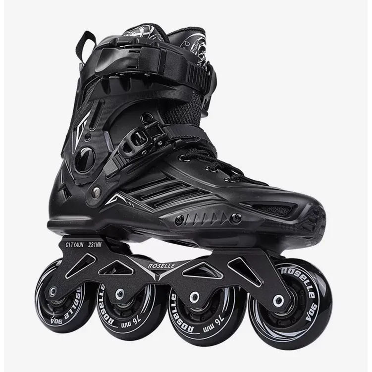 Original FULL BLACK sepatu roda ROSELLE Inline Skate Freestyle dewasa Pro Slalom