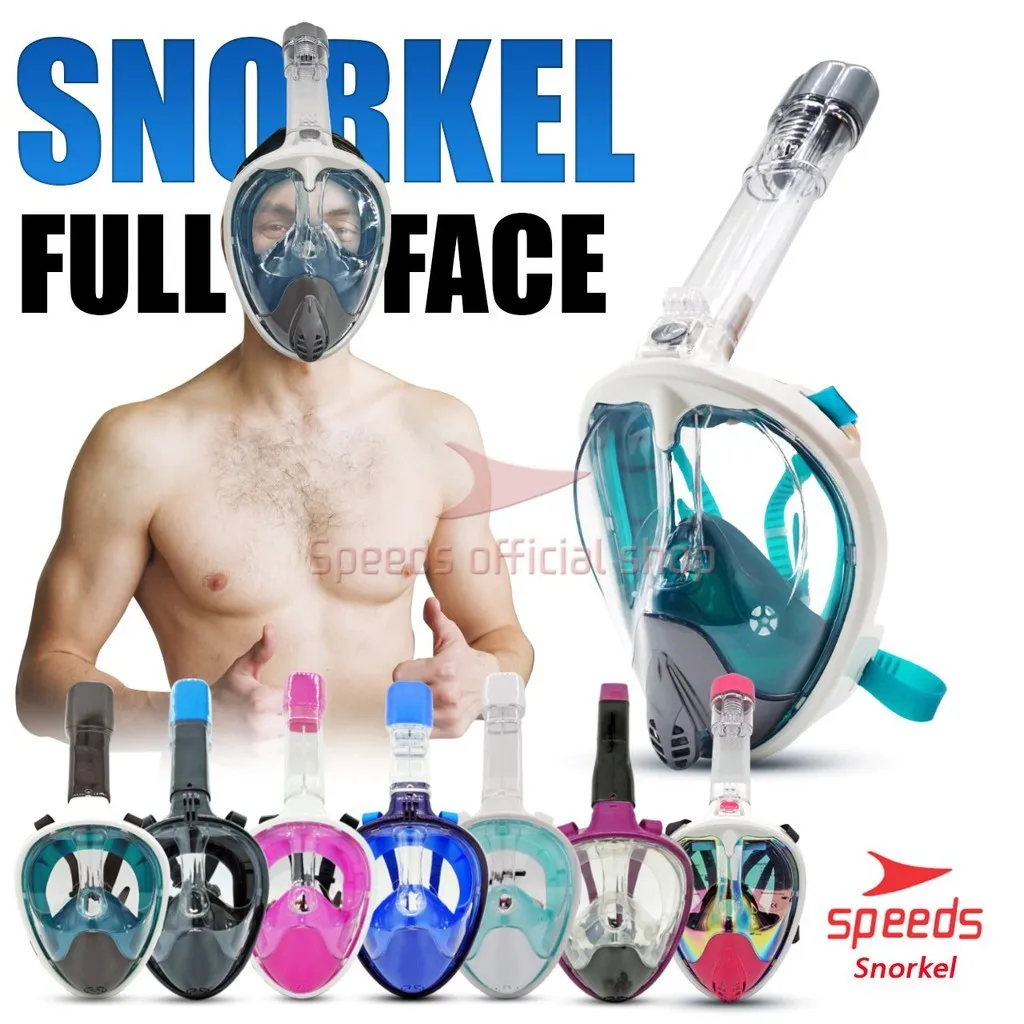 SPEEDS Snorkling Masker Snorkel Diving Mask Full Face Dapat Digunakan Untuk Vlog Tali Karet M6109