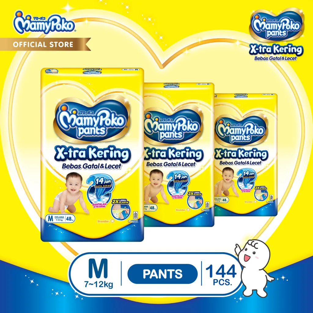 MamyPoko Pants X-tra Kering - M 48 - Popok Celana - 3 Packs