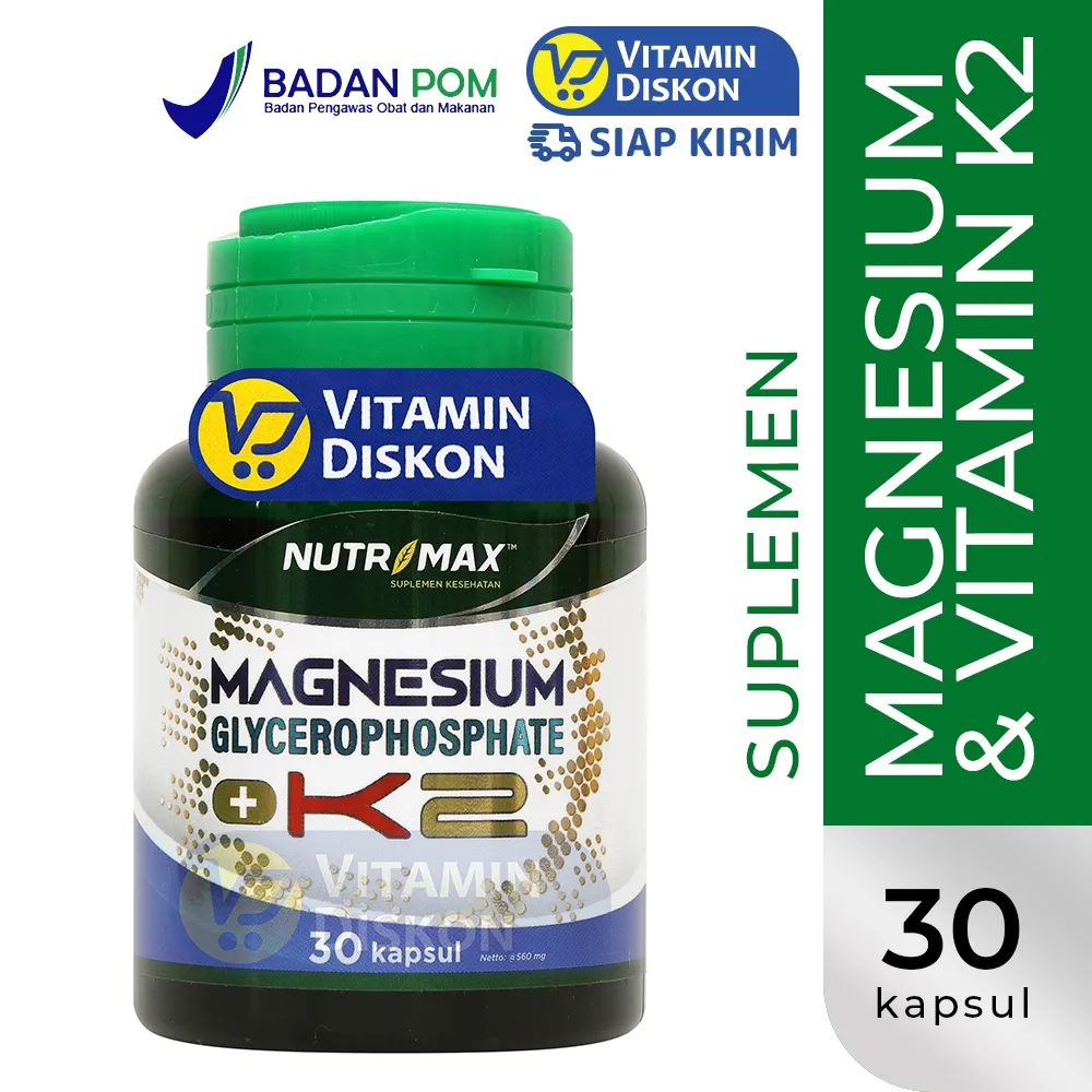 NUTRIMAX MAGNESIUM GLYCEROPHOSPHATE + K2 30 KAPSUL | Suplemen Kesehatan Tulang, Mengurangi Stres, Insomnia, Tidur Nyenyak, Kesehatan Jantung