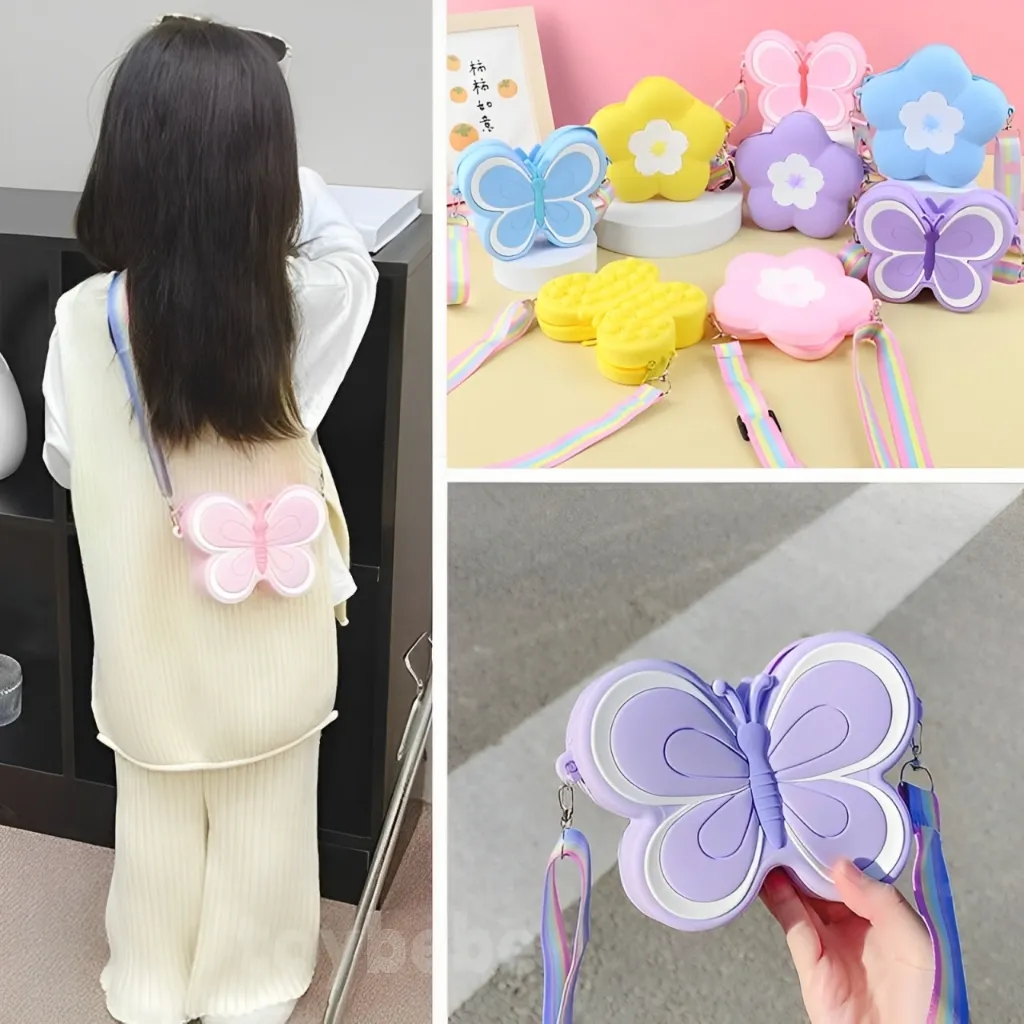 [Tahan air ]Tas Butterfly Anak Tas Jelly Silikon Mini Cute Jelly Bag Sling Bag Kecil Cantik Tas Anak Anak Tas Selempang Bunga Anak Kekinian/ Bunga Silikon Tas/Coin Purse Dompet koin Lucu Original