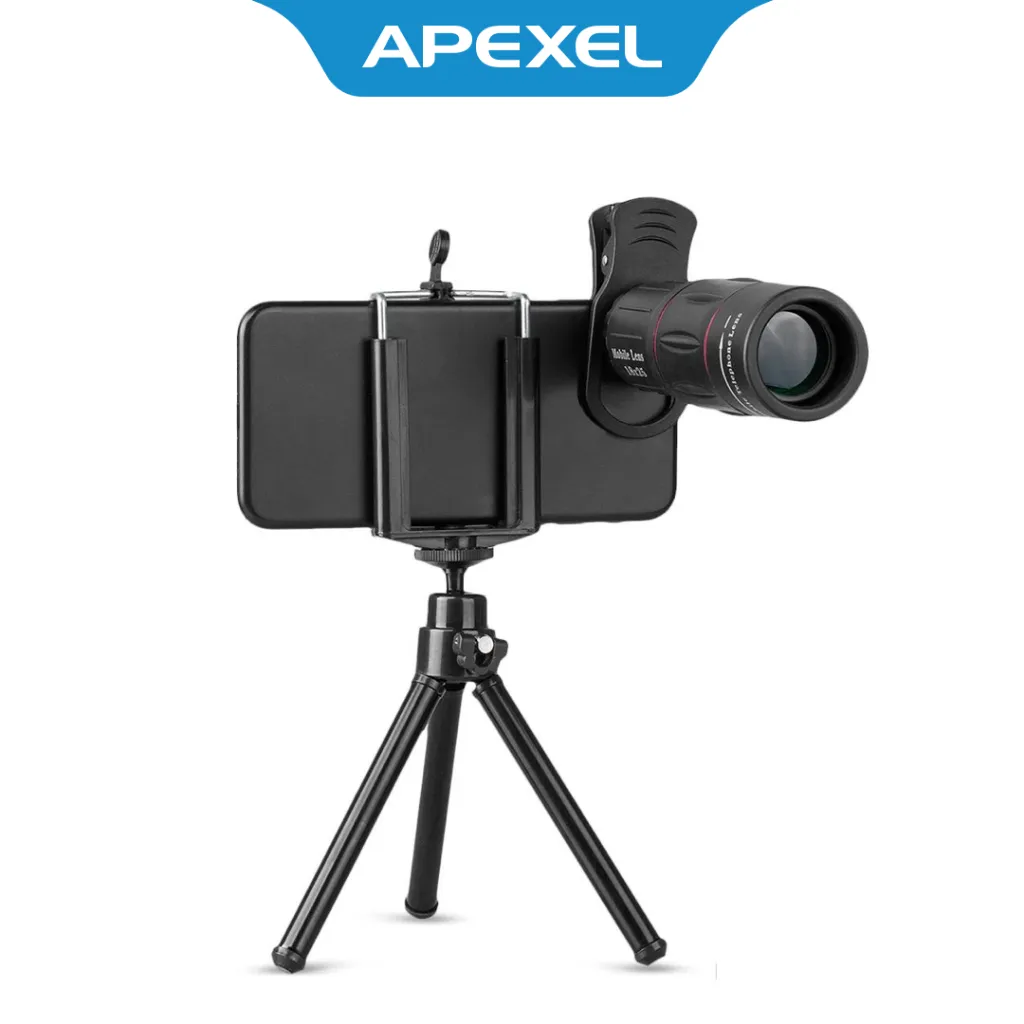 APEXEL 2 in 1 Lensa Kamera Smartphone Telephoto 18X with Tripod Mini - APL-T18ZJ