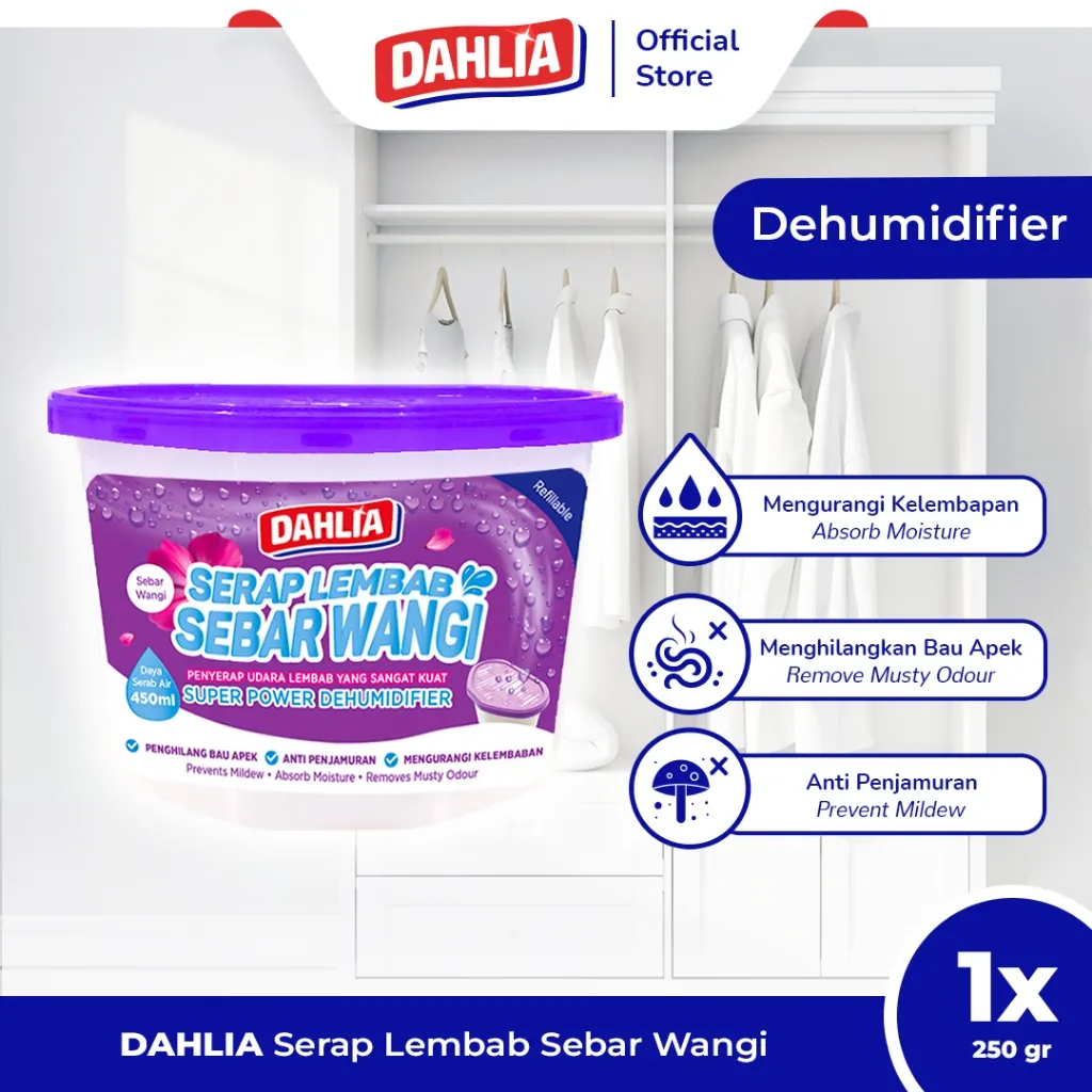 DAHLIA Serap Lembab Sebar Wangi Floral Isi 1 (250gr) - Menyerap Lembab, Mencegah Penjamuran, Menghilangkan Bau