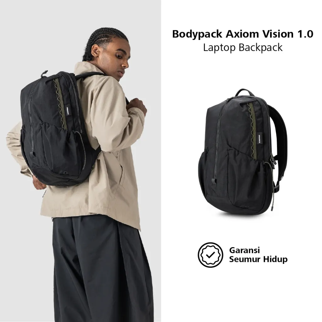 Bodypack Axiom Vision 1.0 Laptop Backpack 15 Inch Tas Ransel Kerja Kuliah Sekolah Ringan Stylish 15 L - Hitam