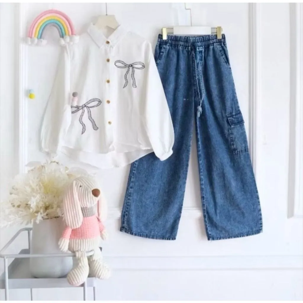 DENMA Set Pita Kids (7thn-15thn) Celana Cargo Katun Bordir // Setelan anak remaja katun // One set celana kids // Setelan anak bordir // One set cargo katun // Setelan kombinasi // Set Anak // Kids Set // DENMA Set