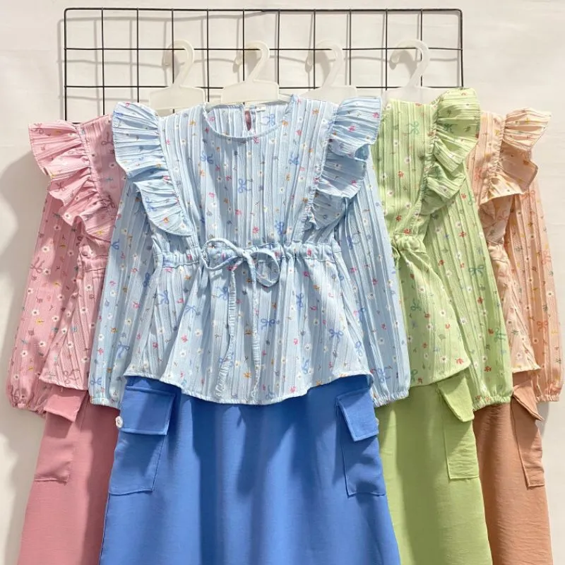 SET ROK ANAK KEKINIAN II ROK MODEL KIYOMI BAHAN CRINKLE MOTIF PITA 2-12 TAHUN