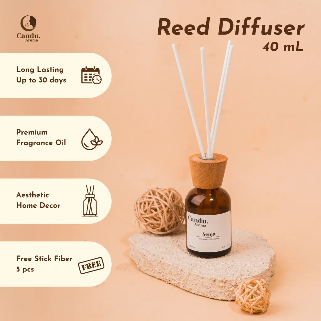 Candu Aroma | Reed Diffuser Pengharum Ruangan Aromaterapi Dekorasi Pewangi Ruangan Tahan Lama 40 mL