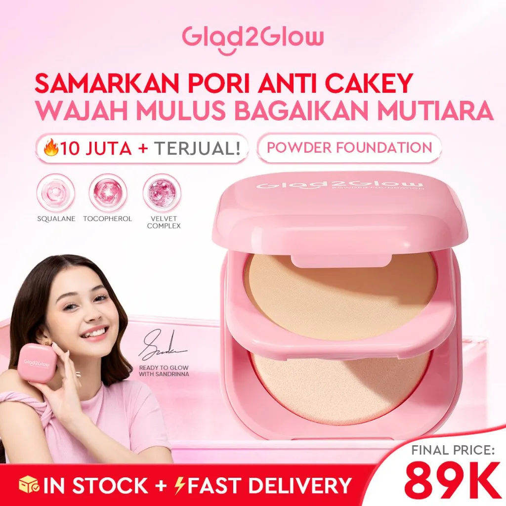 [100%ORI]Glad2Glow Perfect Blurring Powder Foundation Primer Skin Tint Foundation Make Up BB Cream Kosmetik Refill Bedak Bedak Padat Kosmetik Wajah Cusion Compact Powder Conceler with Vitamin C G2G