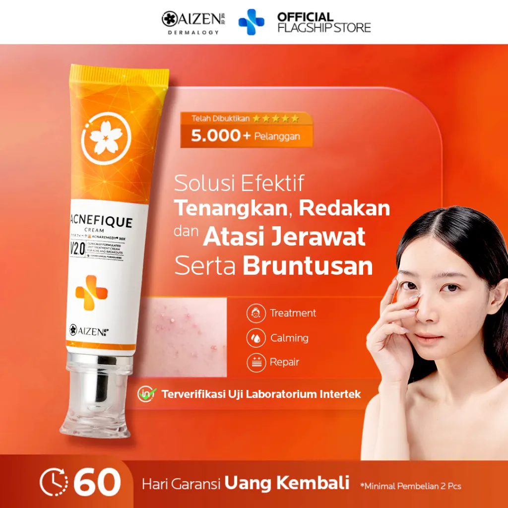 AIZEN - Acnefique Cream V2.0 - Cream Penghilang Jerawat & Bruntusan | Obat Krim Salep Jerawat,  Acne Calming & Redness, Samarkan Kemerahan, Meredakan Peradangan Jerawat, dan Bruntusan, Sensitive & Acne Prone Friendly