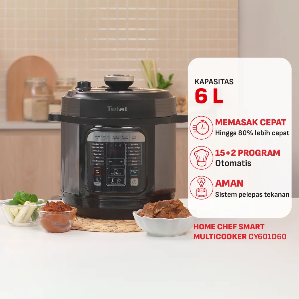 TERLARIS - Tefal Multicooker Electrik 6 L CY601 Multifungsi / Pressure Cooker Home Chef Smart / Presto Listrik