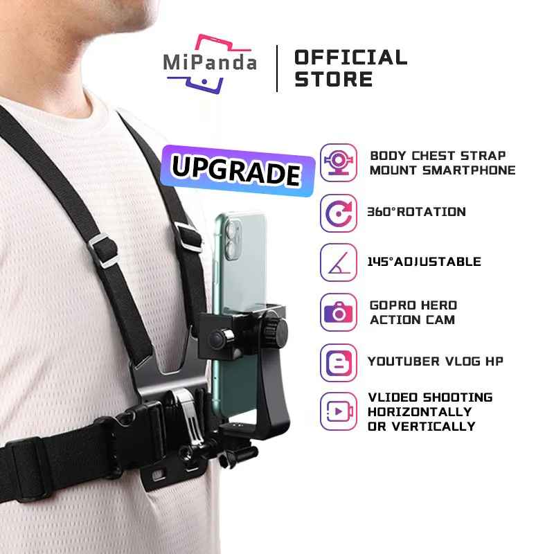 Mipanda 5PCS/Set Chest Strap Mount Smartphone GoPro Hero Action Cam Tali Strap Hp Holder
