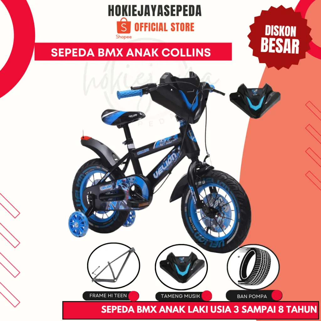 Sepeda BMX Anak VELION SALVO BAN Pompa - Fitur MUSIK DAN LAMPU size 12 - 16 -18 inch Usia 3 - 8 tahun laki - boy , termurah, sale, original, asli
