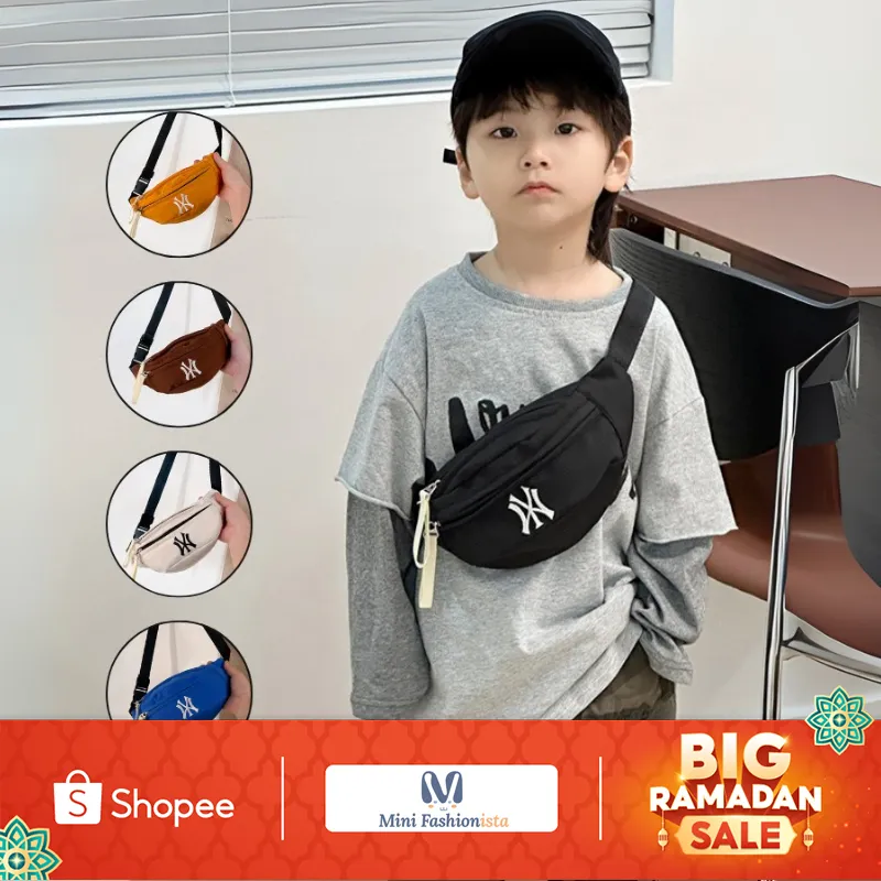 tas waistbag anak laki - laki tas selempang fashion slingbag laki laki canvas anak model terbaru tas slempang hitam mini import