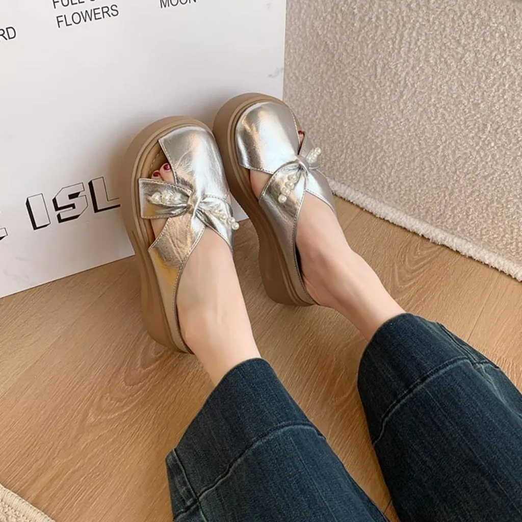 NF9299 - Sandal Slip On Wedges Fashion Terbaru Sandal Wedges Pita Kristal Fashion Wanita Kekinian