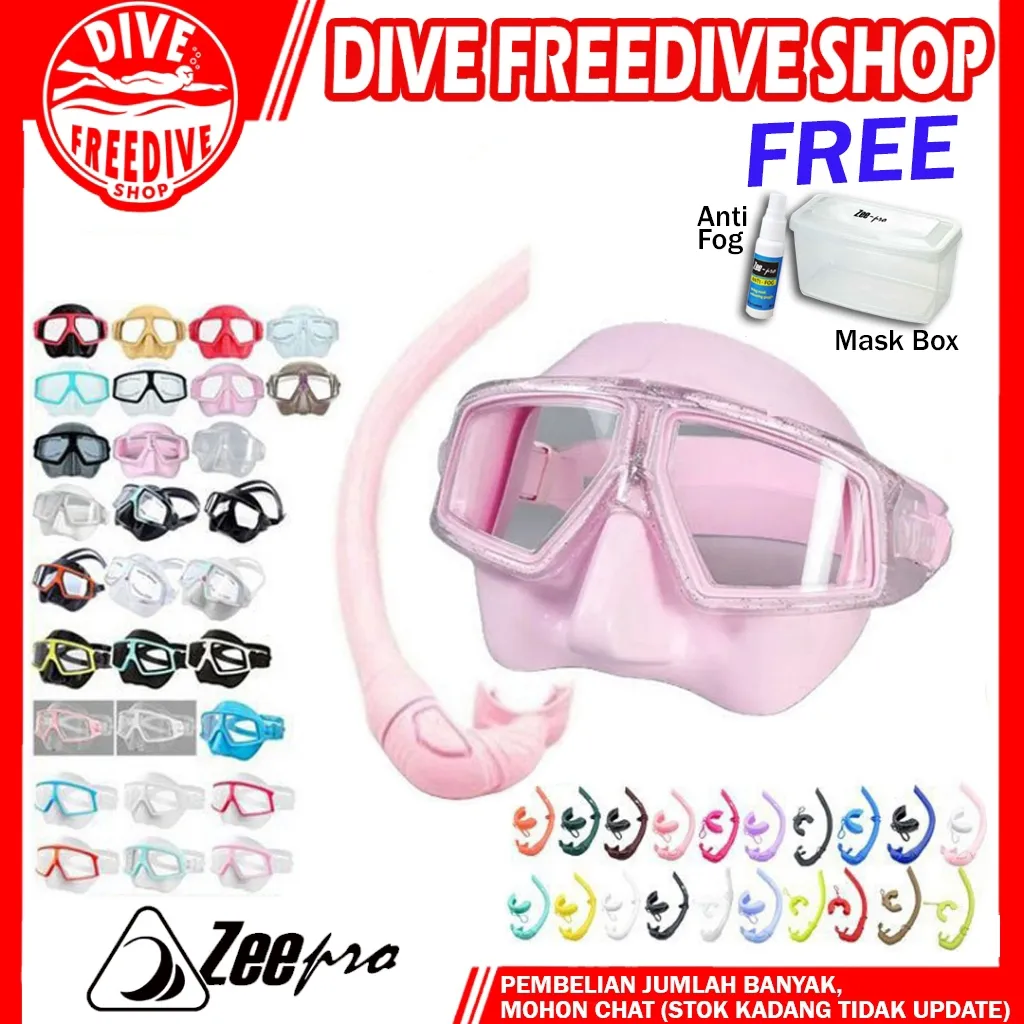 Combo Set Mask Zeepro Apnea Sphero Snorkel Nautilus Foldable Kacamata Masker Low Volume Snorkeling Scuba Diving Freediving Freedive