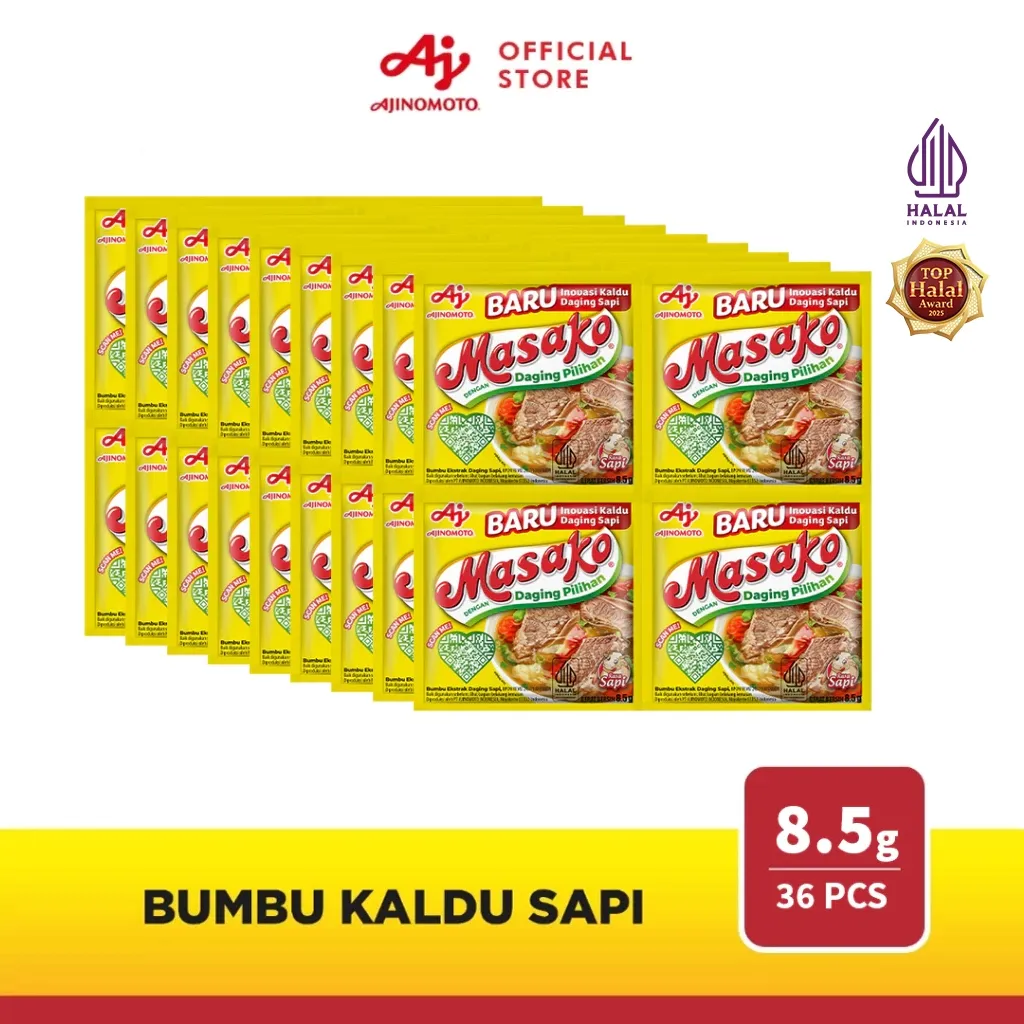 MASAKO®  Bumbu Kaldu Sapi Penyedap Rasa 8.5G (36pcs) - Dibuat Dengan Daging Sapi Asli Dan Rempah Pilihan