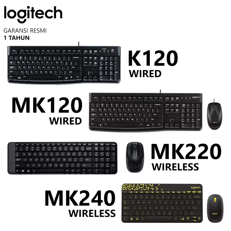 Logitech K120 MK120 MK220 MK240 Keyboard mouse kabel wireless USB Full Size