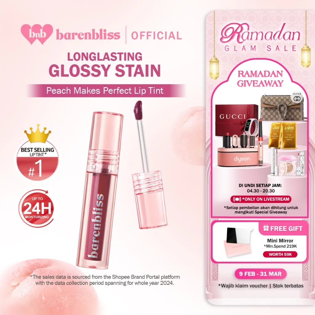 [BEST SELLING] BNB barenbliss Peach Makes Perfect Lip Tint 3ml Liptint Ringan Korea Glossy Stain Melembabkan hingga 24 Jam Hydrating Warna Tahan 12 Jam Sweet Peach Scent Natural Ombre Lips Non Sticky Anti Kering Lipgloss bnb official store