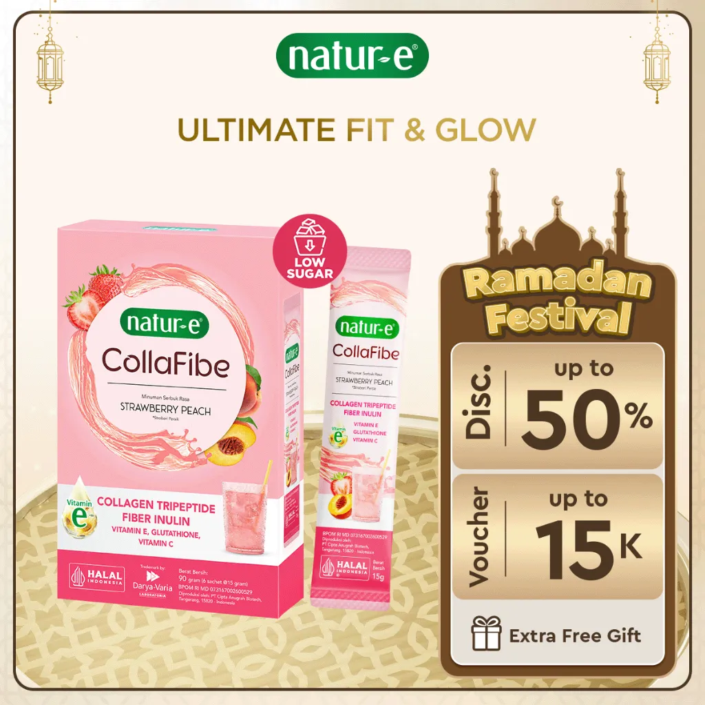 Natur-E CollaFibe - Collagen Drink 1 Box - Collagen Drink dengan Kandungan Vitamin E & Fiber - Membantu Menjaga Kesehatan Kulit dari Dalam