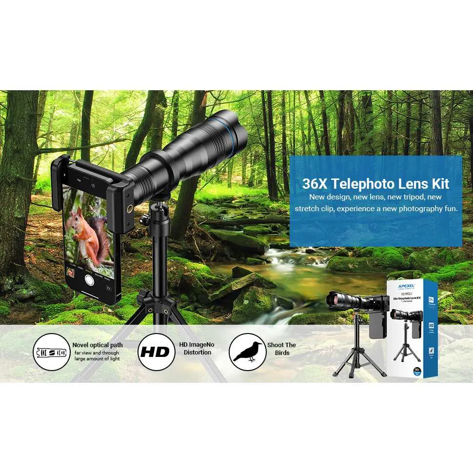 APEXEL Lensa Smartphone Telephoto Monocular Zoom 36X with Accessories - APL-JS36XJJ020