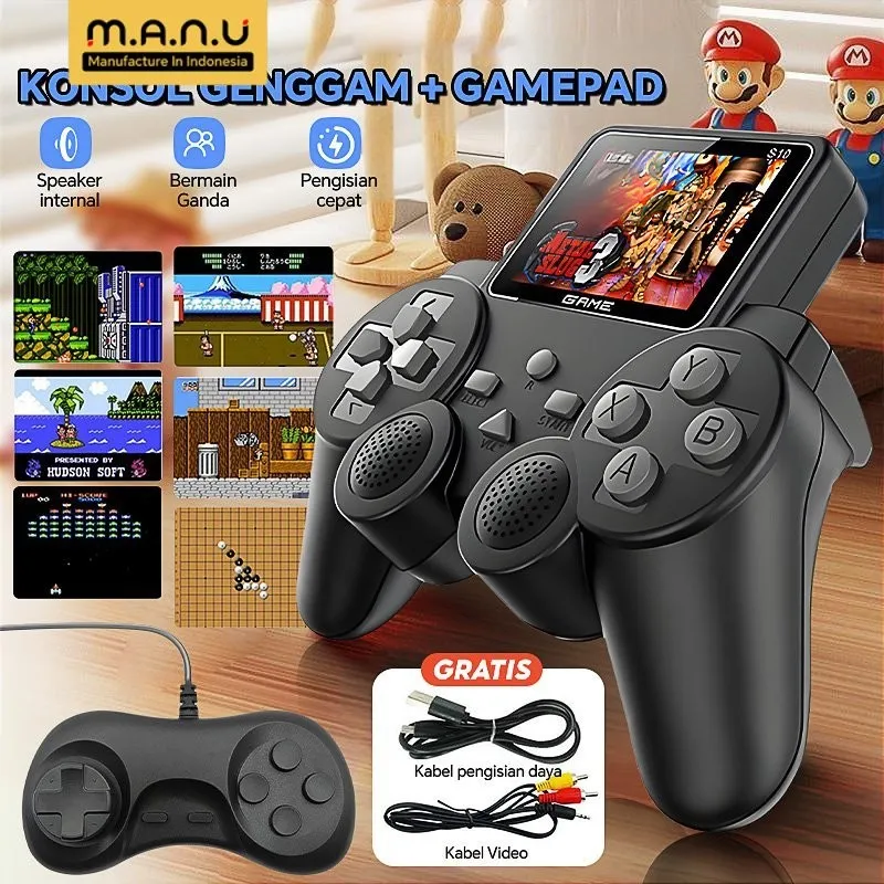 Manu Game Boy S10 Mini Retro 520 Games Klasik Portable Mainan Anak Konsol Permainan Joy Stick Layar 2.4 inci Bisa 2 Pemain + Koneksi TV