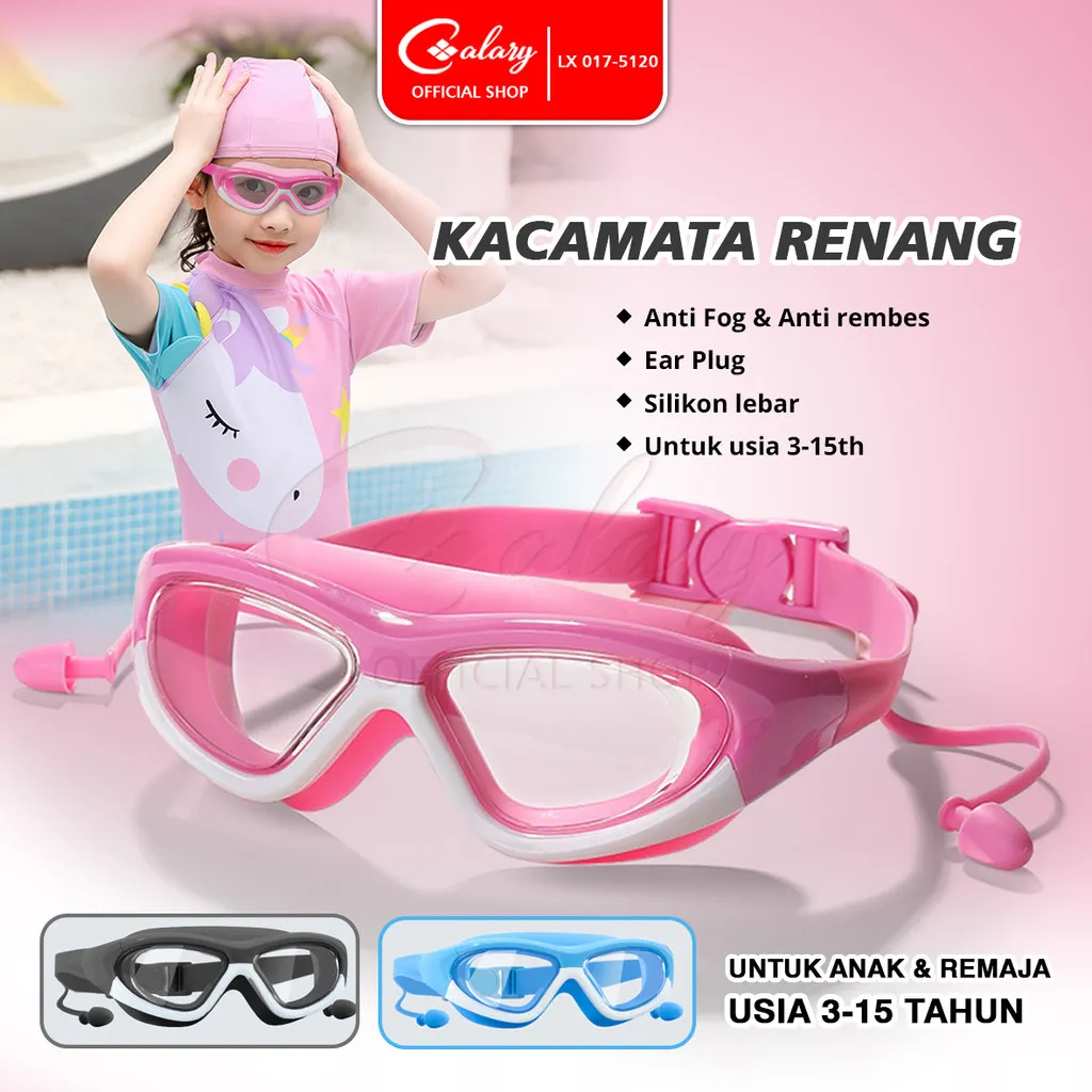 CALARY Kacamata Renang Anak Elastis Built-In Earplug Anti FOG Kids Swimming Glasses Goggles Perlengkapan Renang UV Protection 017-5120