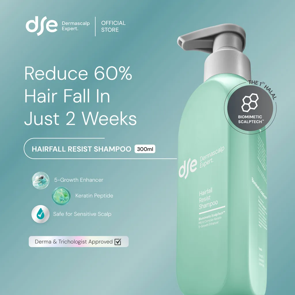 DSE Dermascalp Expert Hairfall Resist Shampoo 300 ml | Rambut Anti Rontok | Perawatan Rambut Harian | Hair Care Expert | Akar Rambut Lebih Kuat