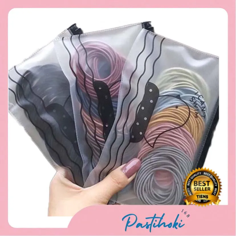 [FREE POUCH] IKAT RAMBUT KOREA ISI 100 PCS POLOS WARNA / IKAT RAMBUT I CAN SWIM