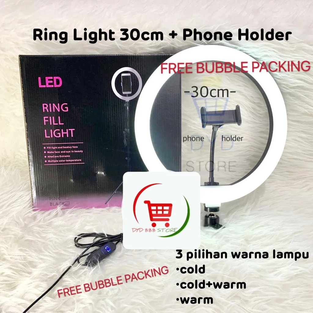 RING LIGHT LED 30CM LAMPU 30CM MAKE UP VLOG LAMPU RINGLIGHT TRIPOD MULTI LIVE