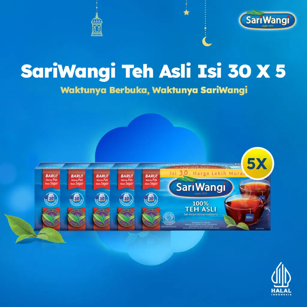 SariWangi Teh Celup 100% Teh Hitam Asli Pilihan Indonesia 1.85G Isi 30 x 5 #WaktunyaSariWangi