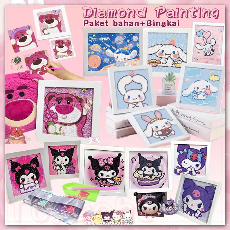 [Diskon 60%]Kuromi Cinnamoroll Lotso Diamond Painting 1set Kreatif lotso Berlian Paing DIY Berlian Bulat Dekorasi Kamar Anak Dengan bingkai foto 18*18cm
