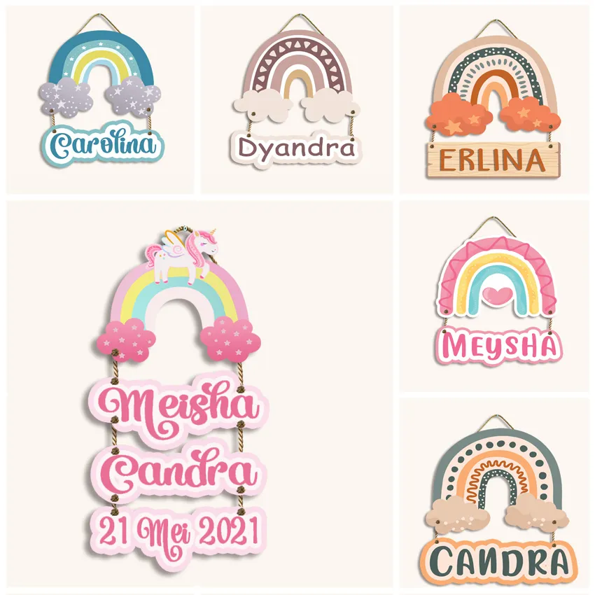 Hiasan Dinding Gantungan Nama  pintu Dekorasi Kamar  Papan Nama Anak Awan Pelangi Boho Style