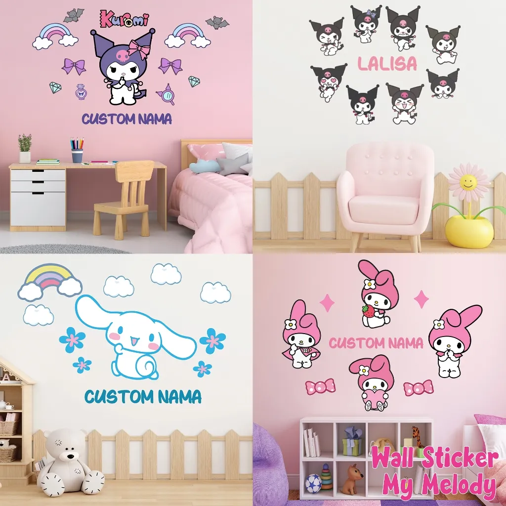 Kamila Creative - Stiker Dinding Custom Nama Sanrio Karakter Kuromi, Cinamorol, My Melody Dekorasi Kamar Anak