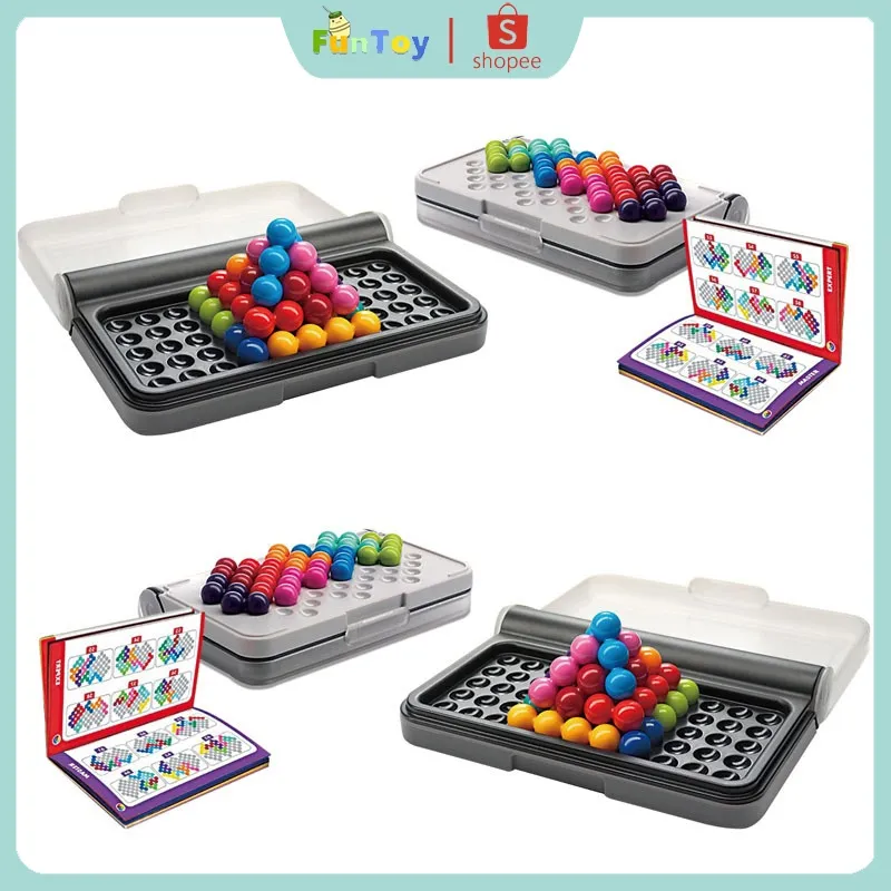 FUNTOY 3D 120 Tantangan Game Teka-teki Manik Ajaib Kecerdasan Piramida Terobosan Cerdas Permainan Papan Puzzle Pendidikan Awal Interaktif Orang Tua-anak