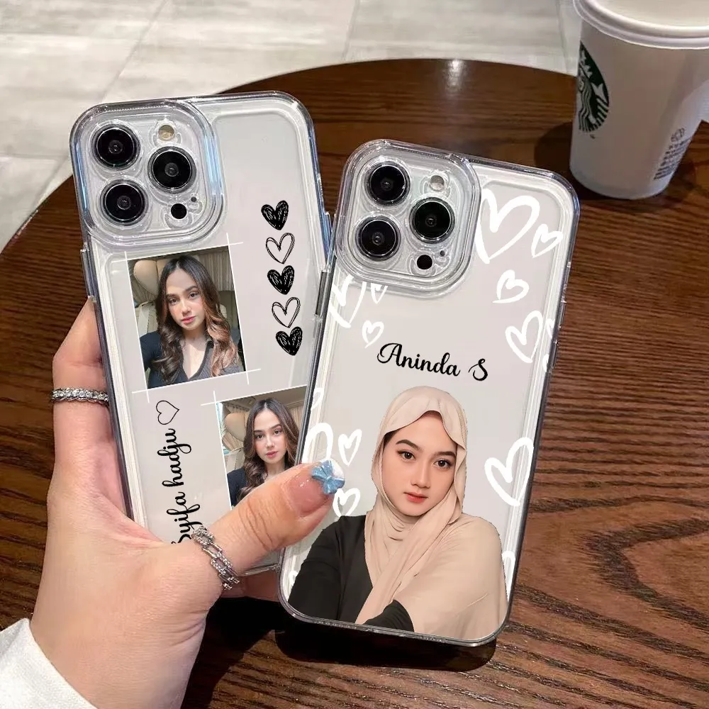 Custom Case Transparan Clear Case Custom Foto Request Nama Love Tpu Silikon Casing Hp JWC