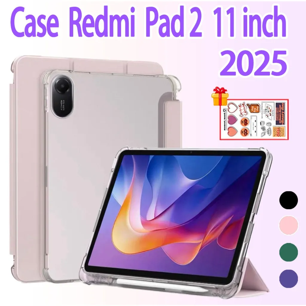 Case Redmi Pad 2 11 inch 2025 With Slot For Pen Flip Tablet Cover Redmi Pad 2 Pro 12.1 inch 2025 Automatic Lock Screen Transparent Soft Case POCO Pad M1 Auto Wake/Sleep