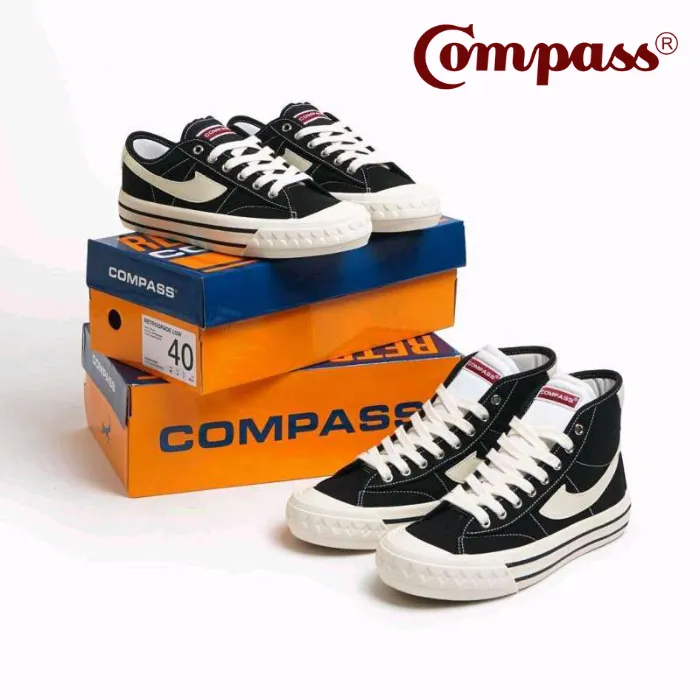 Sepatu Sneakers Compass Retrograde Low High Black White Premium High Quality [BNIB]