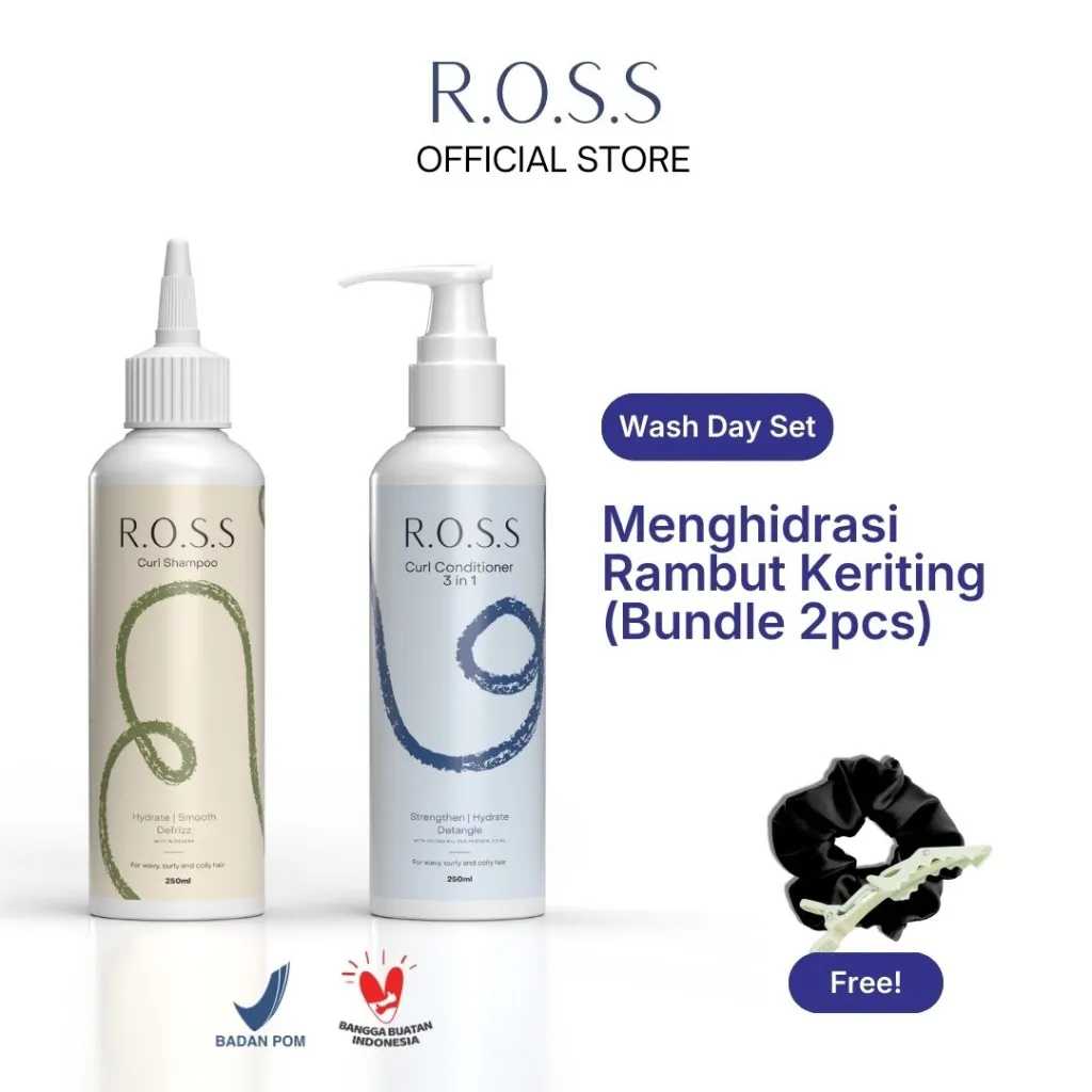 R.O.S.S Curl Shampoo + 3in1 Curl Conditioner 250ml | Hidrasi Rambut Keriting