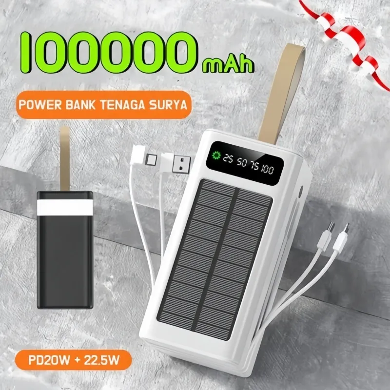 Hollytoo powerbank 100000mah Power Solar Powerbank 100000mah Original 100% Fast Charging 22.5W PD20W 4 USB Ports Powerbank Tenaga Surya