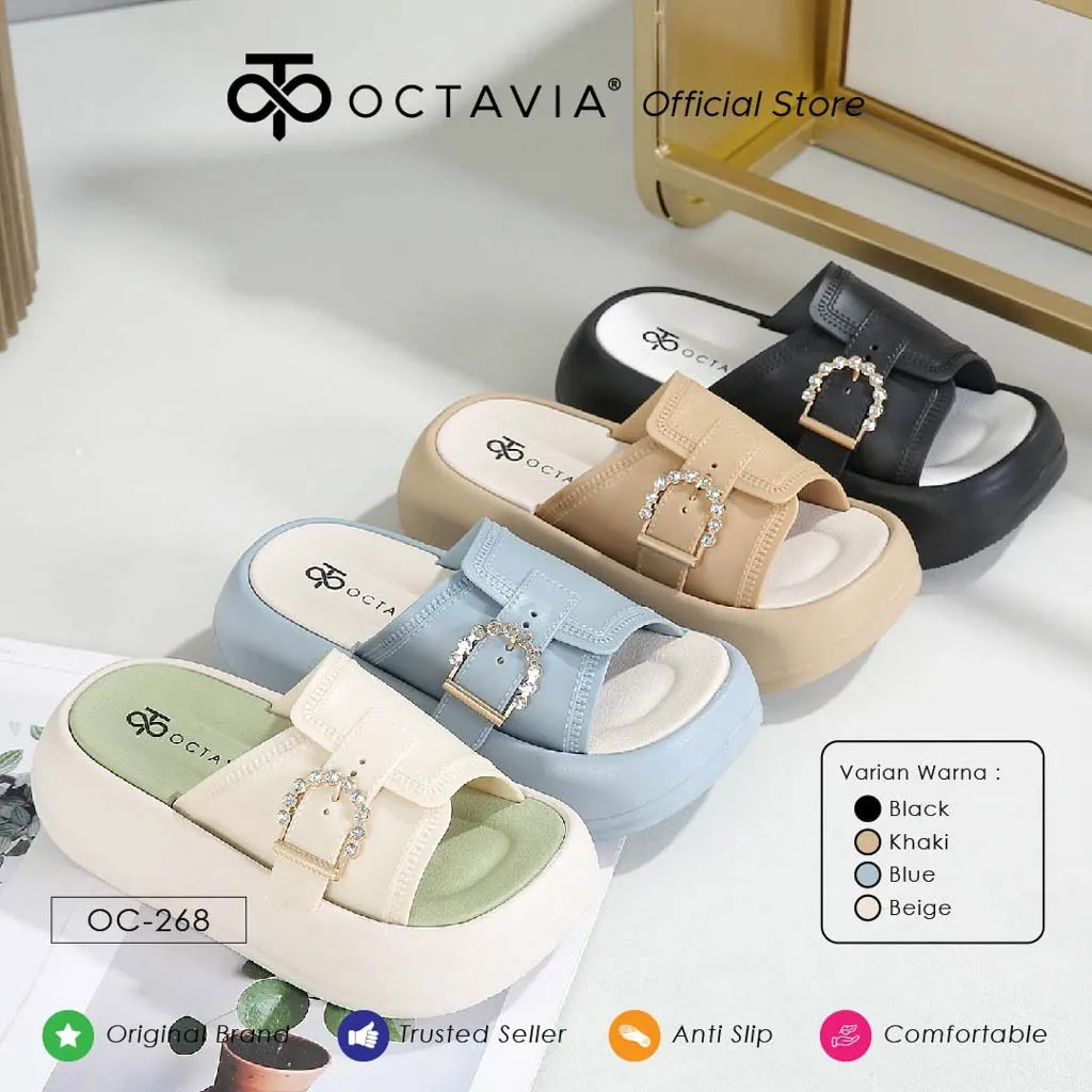 [ORIGINAL] OCTAVIA Sandal Slide Slip On Wedges Soft Wanita #OC-268 (FREE BOX)